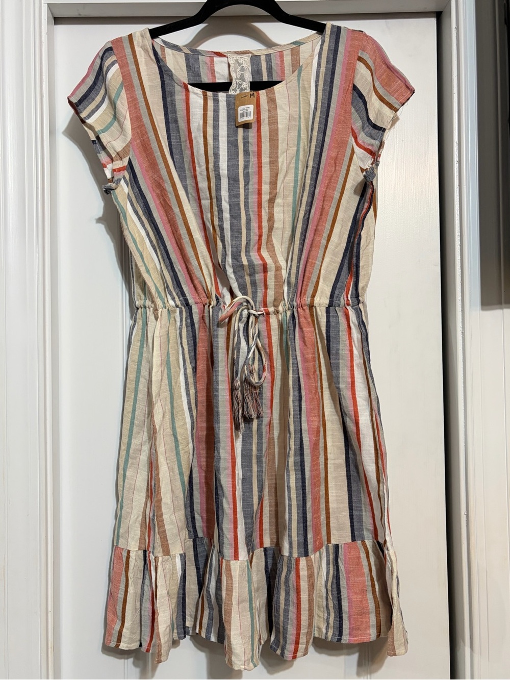 NWT Sadie & Sage Striped Tie-Waist Mini Dress in Cream, Blue, Pink, Rust